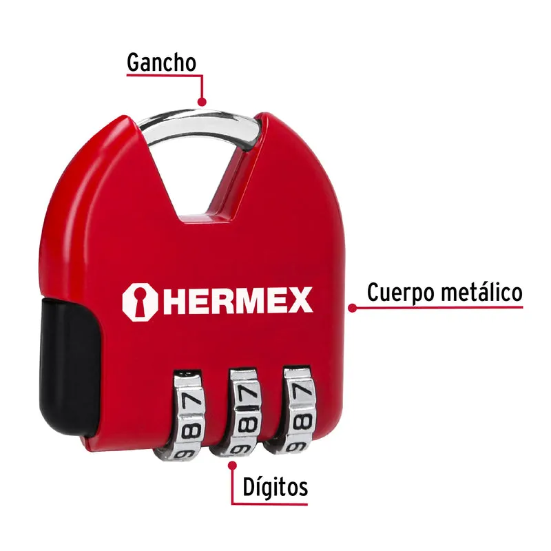 CANDADO MALETERO DE COMBINACIÓN 36 MM HERMEX, BLÍSTER