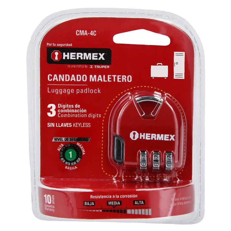 CANDADO MALETERO DE COMBINACIÓN 36 MM HERMEX, BLÍSTER