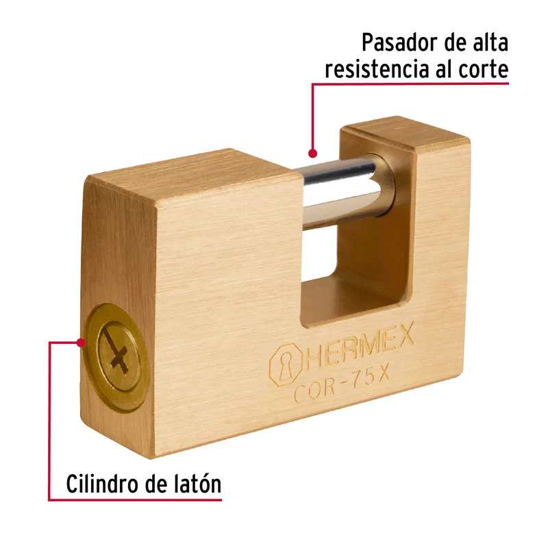 CANDADO ANTIPALANCA 75MM HERMEX, CUERPO DE LATÓN