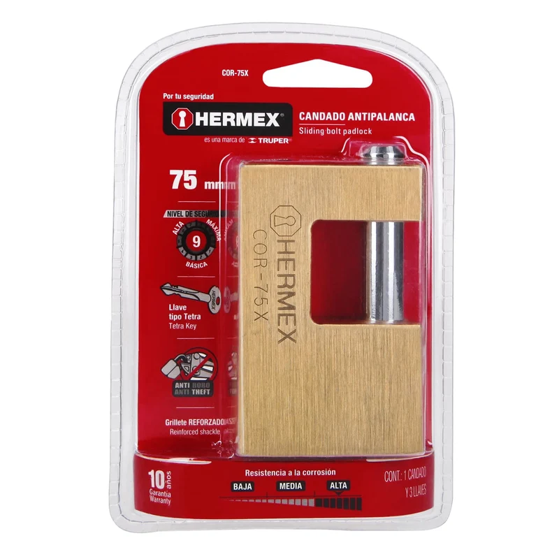 CANDADO ANTIPALANCA 75MM HERMEX, CUERPO DE LATÓN