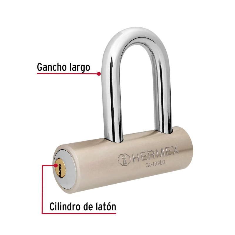 CANDADO DE ACERO 109MM HERMEX, GANCHO LARGO
