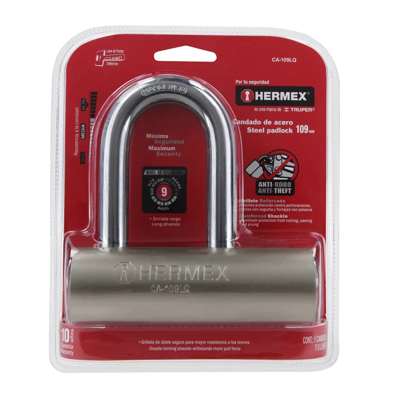 CANDADO DE ACERO 109MM HERMEX, GANCHO LARGO