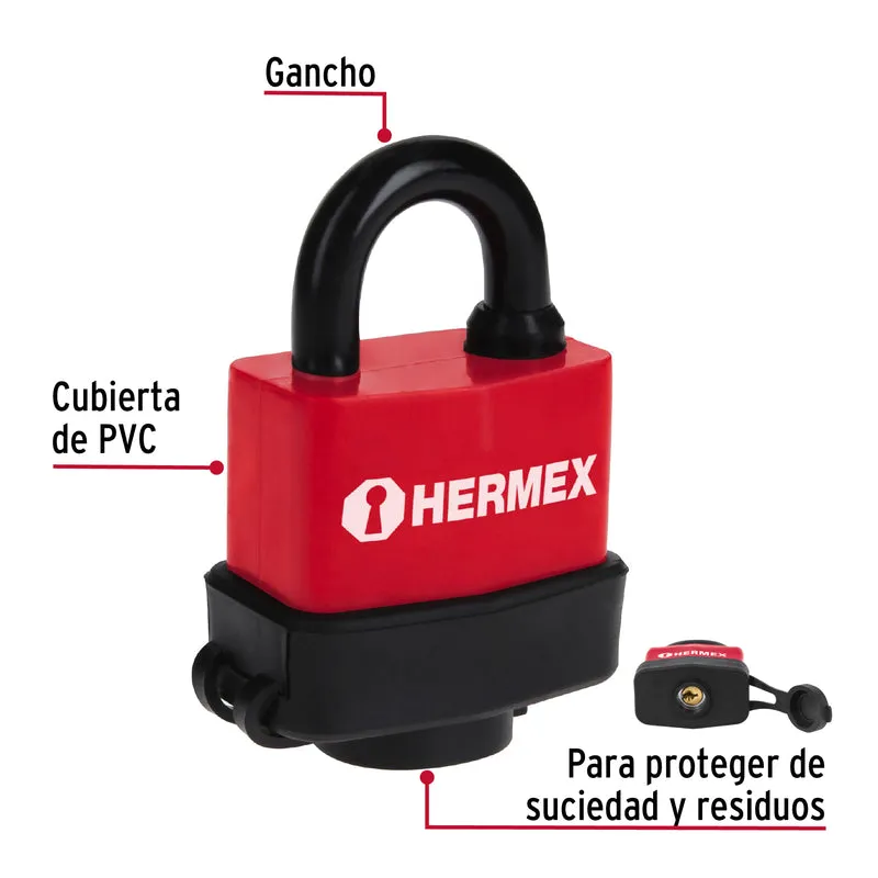 CANDADO LAMINADO 50MM HERMEX, RECUBIERTO DE PLÁSTICO