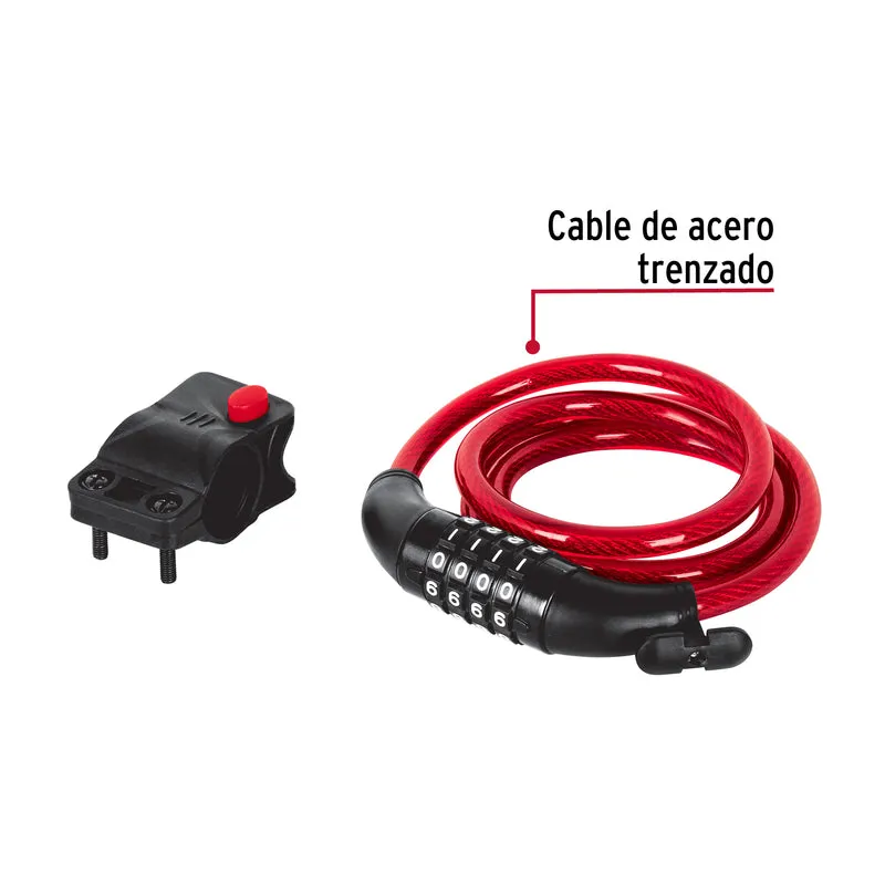 CANDADO DE CABLE CON COMBINACIÓN 10 MM X 1.20 M, HERMEX