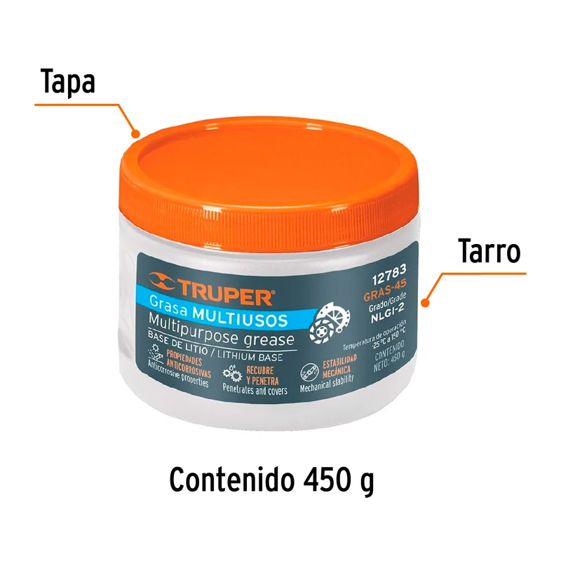 GRASA DE JABÓN BASE LITIO PARA CHASIS TRUPER, 450 G