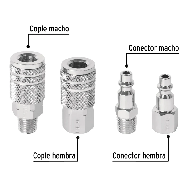 JUEGO DE 2 CONECTORES Y 2 COPLES PARA COMPRESOR, PRETUL