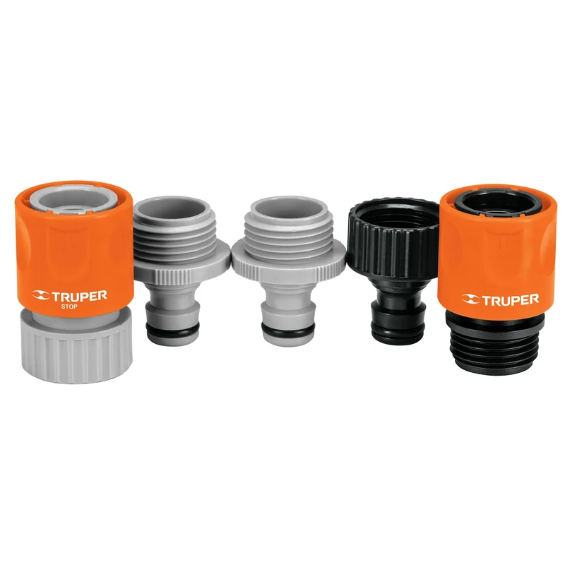 JUEGO DE 5 CONECTORES TRUPER DE 3/4" RÁPIDOS ABS, SISTEMA CLICK