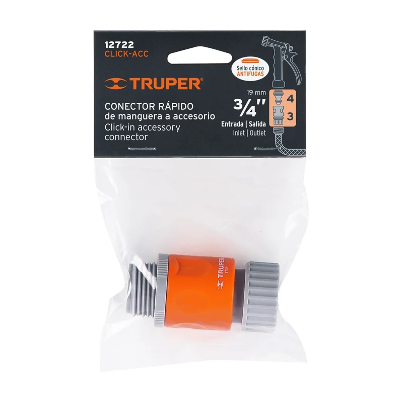 CONECTOR 3/4" RÁPIDO DE ABS MANGUERA A ACCESORIOS, TRUPER