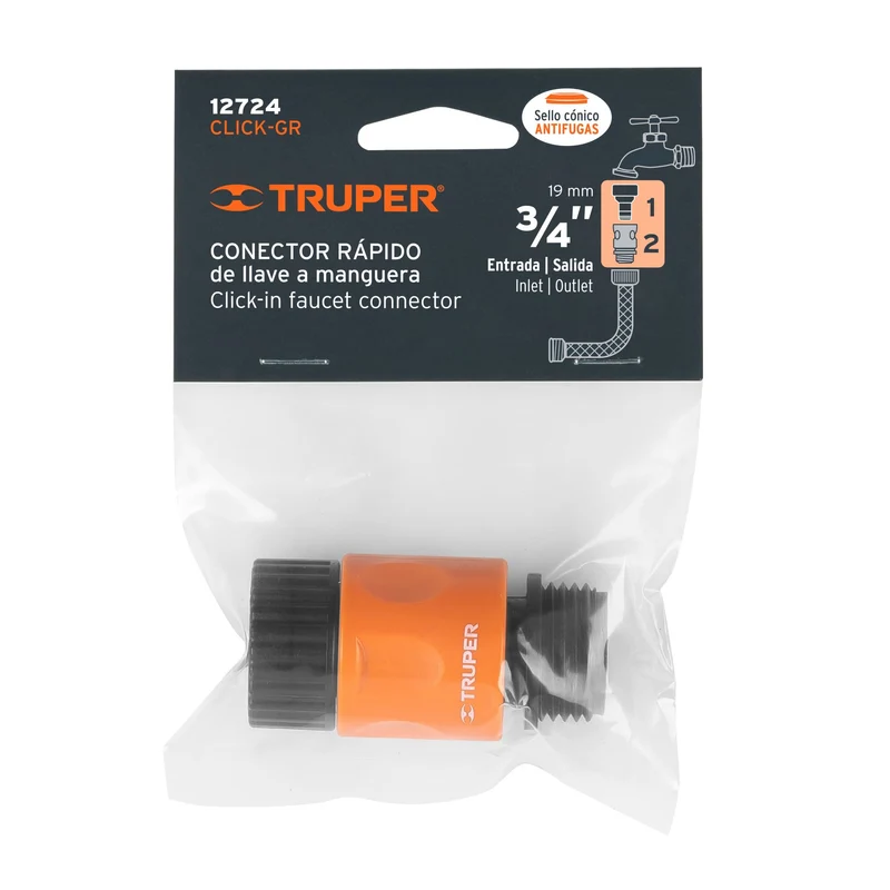 CONECTOR 3/4" RÁPIDO DE ABS GRIFO-MANGUERA SISTEMA CLICK, TRUPER