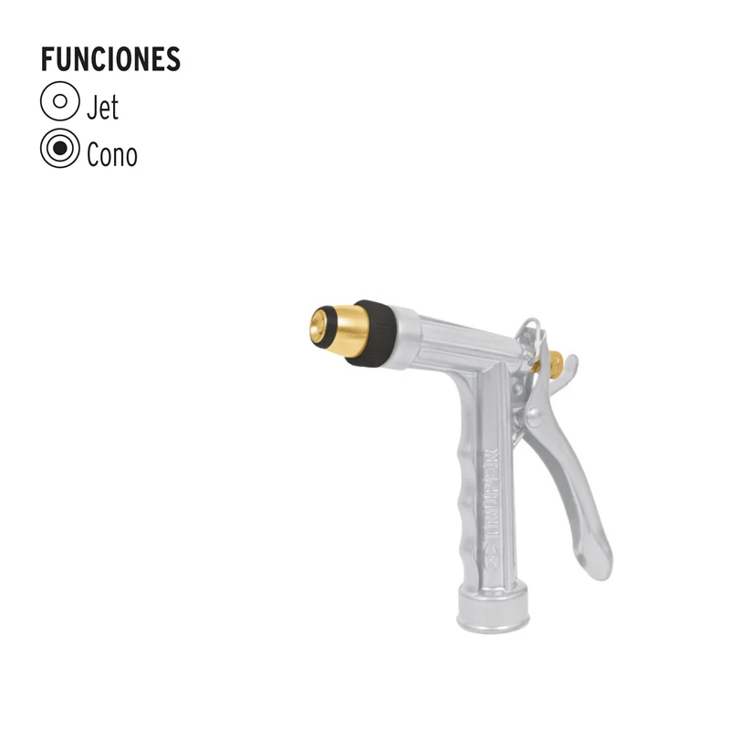 PISTOLA PARA RIEGO TRUPER DE 2 FUNCIONES, METÁLICA CON BOQUILLA REGULABLE