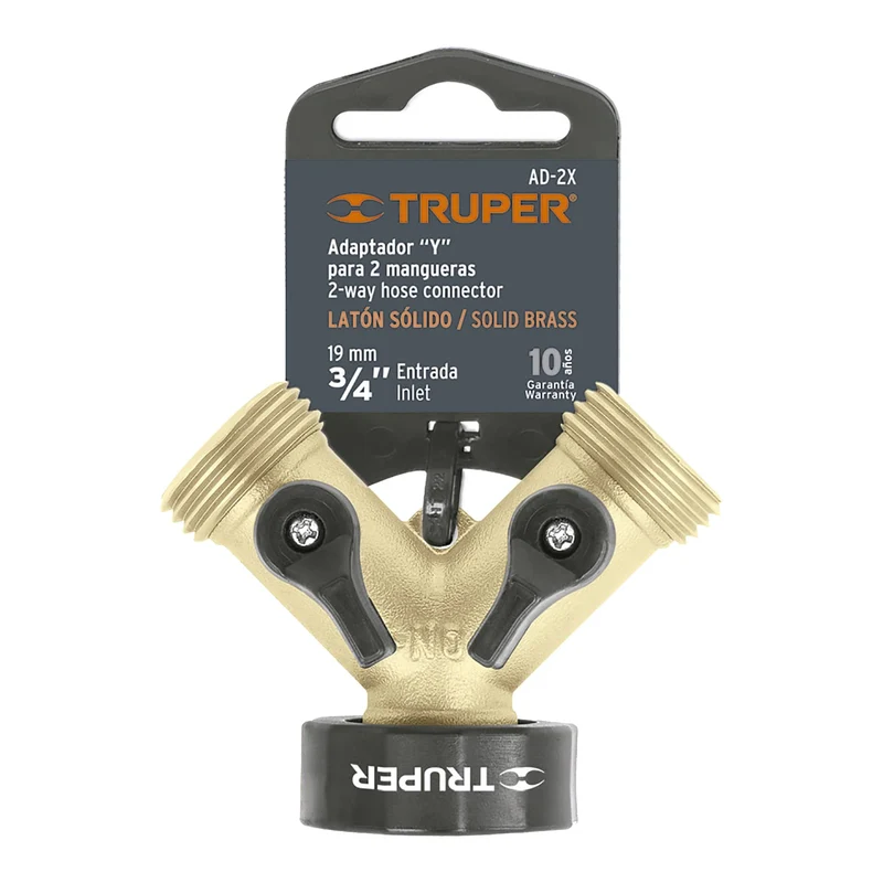 CONECTOR "Y" 3/4" LATÓN SÓLIDO TRUPER CON TUERCA MÓVIL PARA MANGUERA