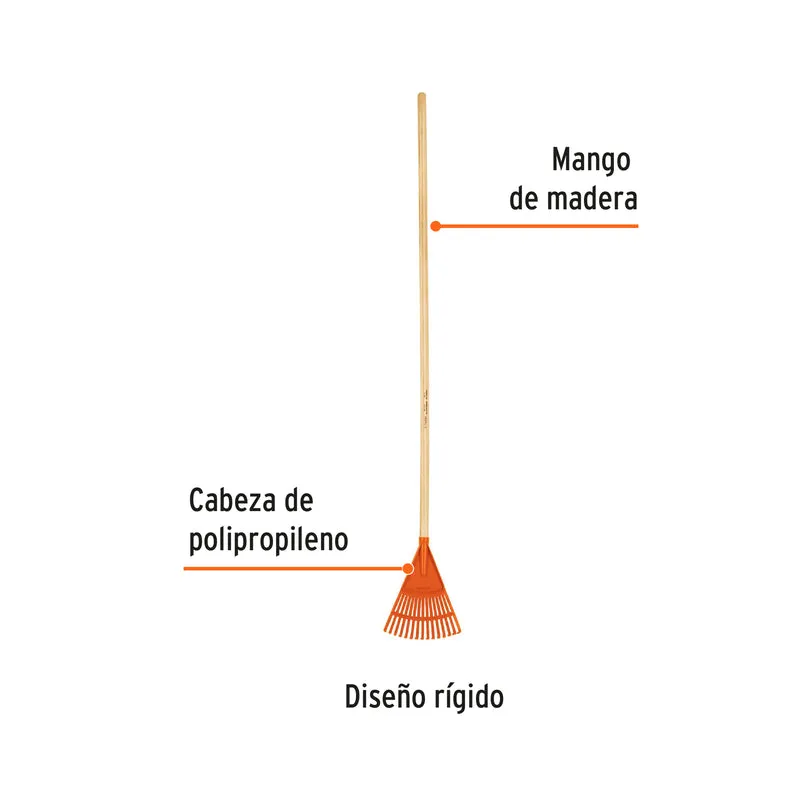 ESCOBA PLÁSTICA RÍGIDA PARA JARDÍN TRUPER, 15 DIENTES