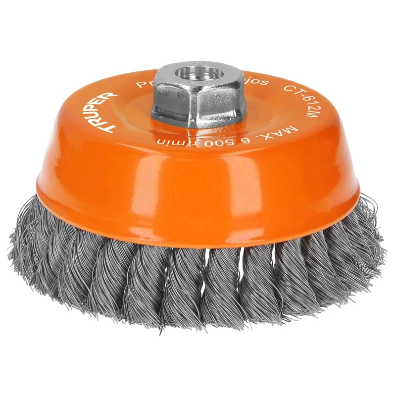 CARDA COPA TRUPER 5" ALAMBRE TRENZADO FINO CON EJE M14