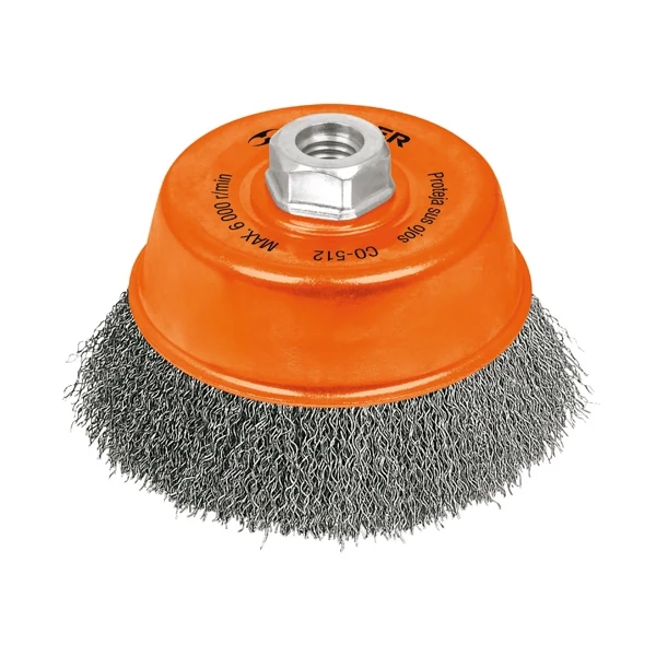 CARDA COPA TRUPER DE 4" ALAMBRE ONDULADO FINO CON EJE M14