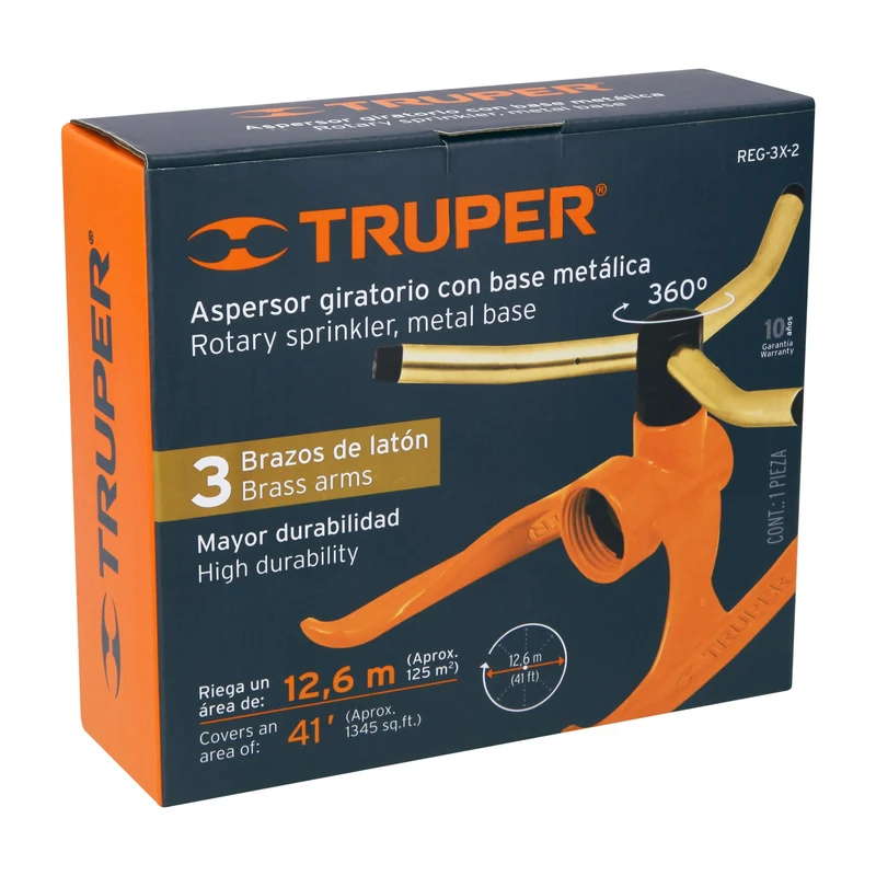 ASPERSOR GIRATORIO TRUPER DE 3 BRAZOS, COLOR LATÓN