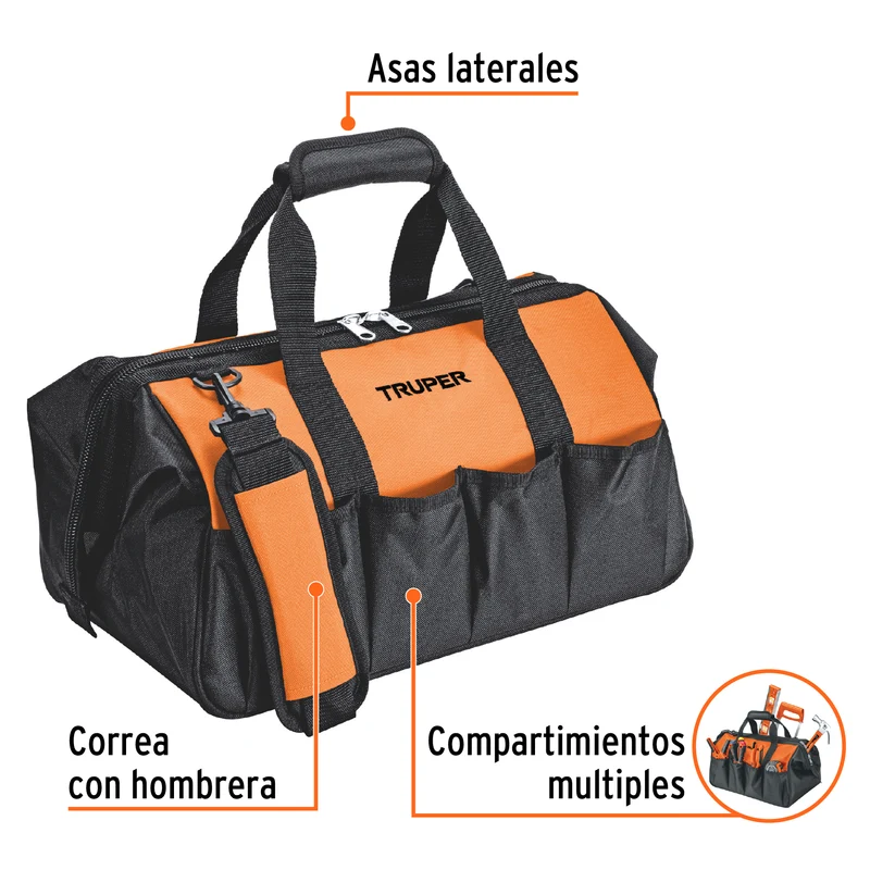 MALETA PORTAHERRAMIENTAS TRUPER DE 16" (41 CM) LAVABLE Y FLEXIBLE