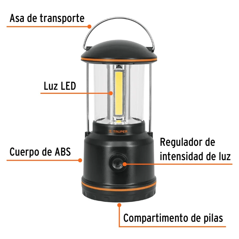 LINTERNA LED PARA CAMPAMENTO TRUPER, TIPO FAROL DE PILAS 3 D LUZ ATENUABLE