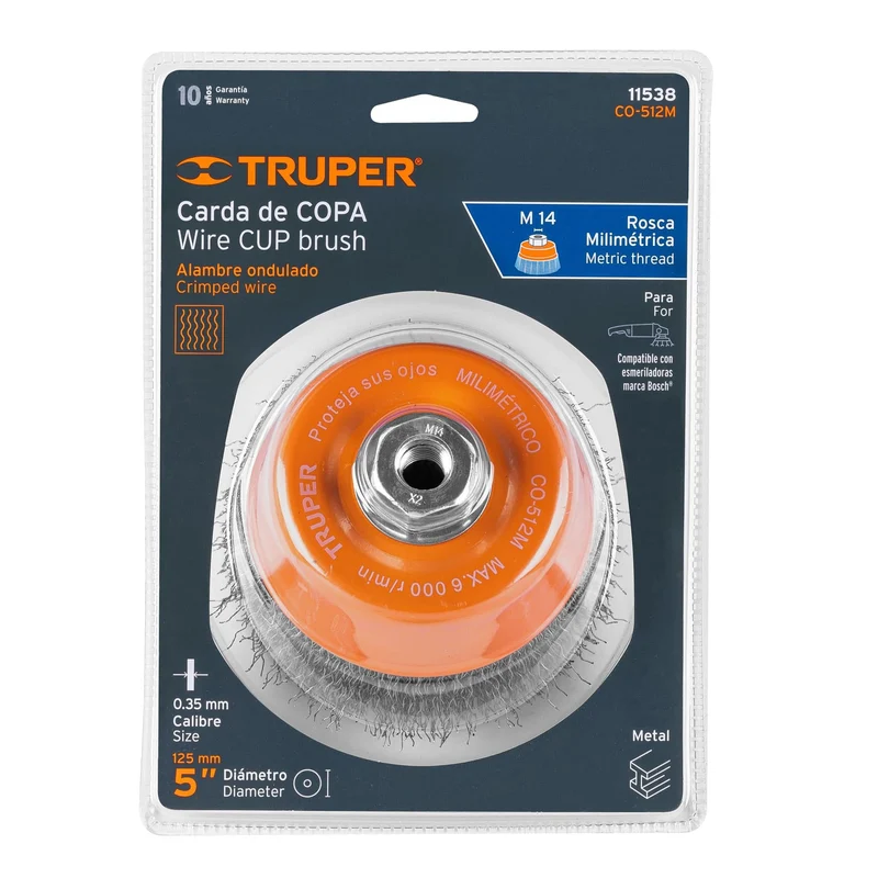 CARDA COPA TRUPER 5" ALAMBRE ONDULADO FINO, EJE M14
