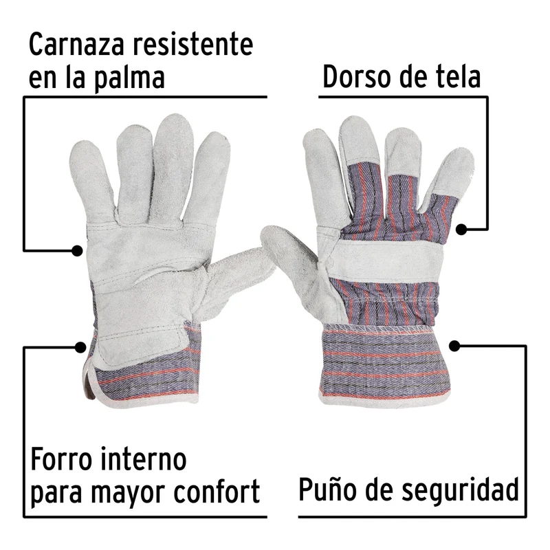 GUANTES PRETUL TRUPER DE CARNAZA Y LONETA, UNITALLA