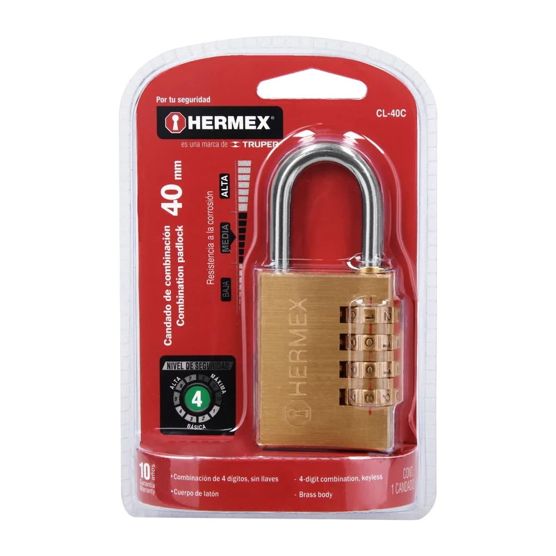 CANDADO DE COMBINACIÓN TRUPER HERMEX 40 MM CUERPO DE LATÓN
