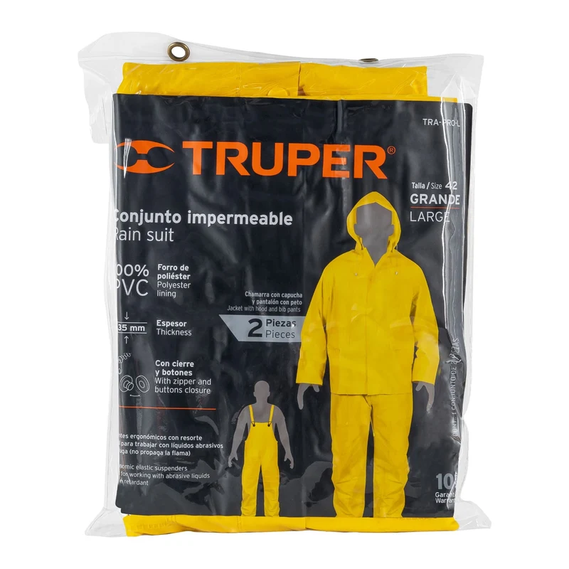 CONJUNTO IMPERMEABLE DOBLE CAPA TRUPER TALLA GRANDE TIRANTES AJUSTABLES