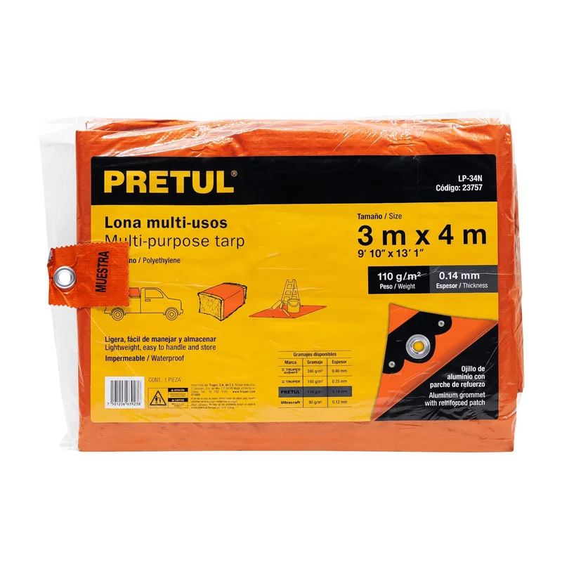 LONA PRETUL TRUPER 3 X 4 M NARANJA