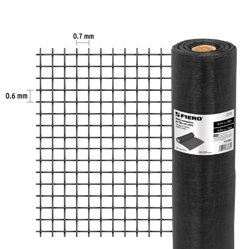 ROLLO DE MALLA MOSQUITERA FIERO TRUPER 30 M X 0.75M FIBRA DE VIDRIO NEGRA