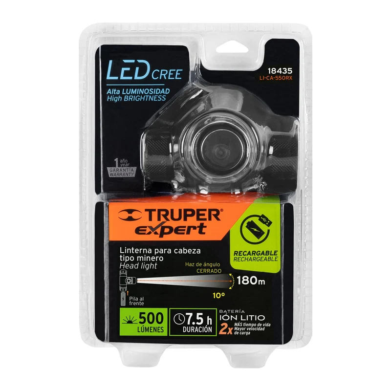 LINTERNA DE MINERO 1 LED CREE TRUPER 500 LM RECARGABLE