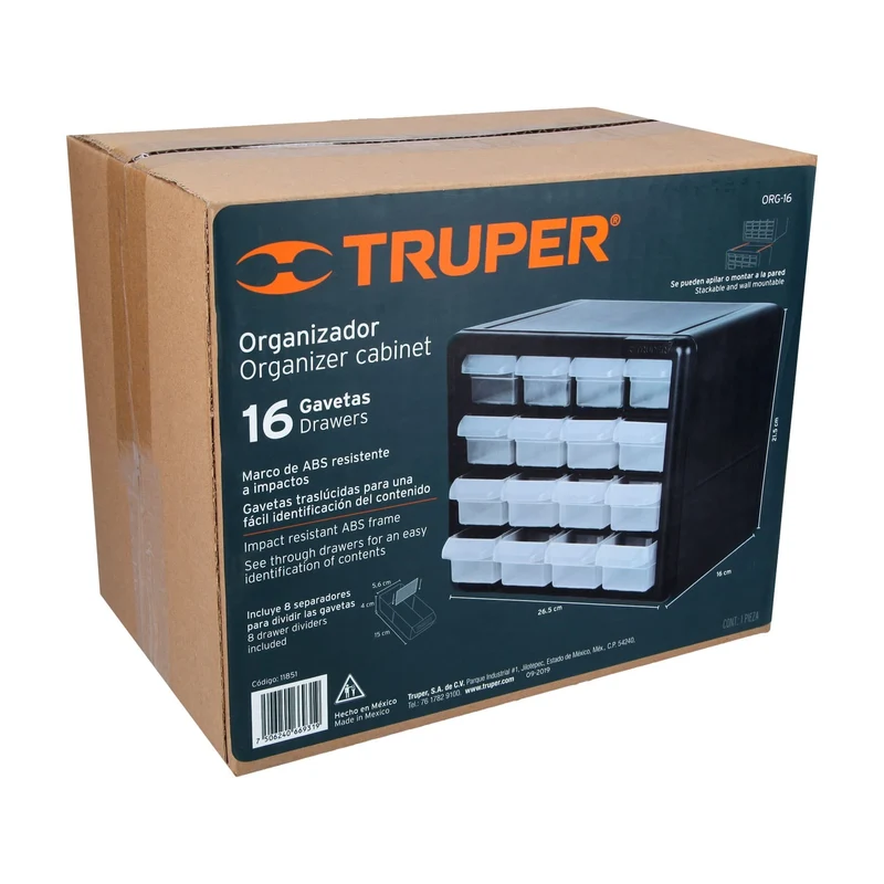 ORGANIZADOR TRUPER CON 16 GAVETAS