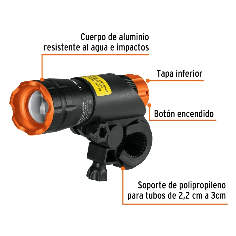 LINTERNA DELANTERA PARA BICICLETA TRUPER 100 LM 3 PILAS AAA
