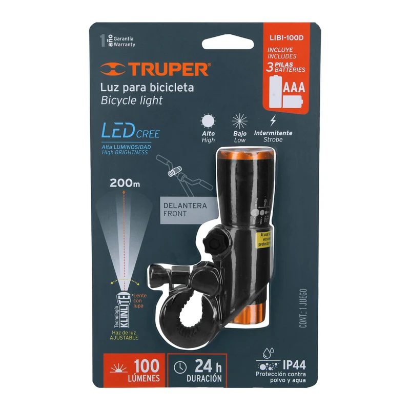 LINTERNA DELANTERA PARA BICICLETA TRUPER 100 LM 3 PILAS AAA