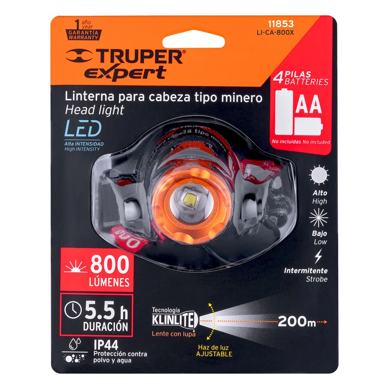 LINTERNA DE MINERO 1 LED ALTA INTENSIDAD TRUPER 800 LM 4 PILAS AA