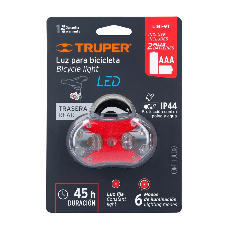 LINTERNA TRASERA PARA BICICLETA TRUPER DE 9 LEDS 2 PILAS AAA