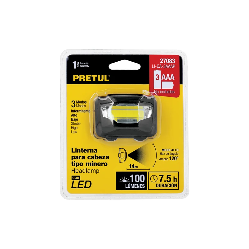 LINTERNA DE MINERO LED 100 LM DE 3 PILAS AAA, PRETUL