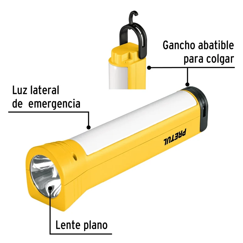 LINTERNA RECARGABLE PRETUL TRUPER CON LÁMPARA DE EMERGENCIA 280 LM
