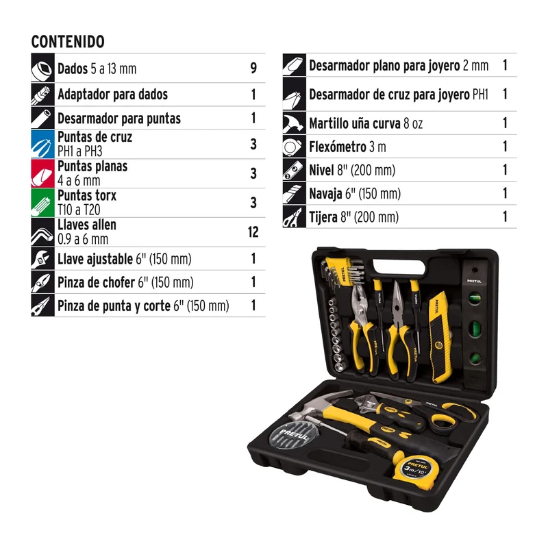 JUEGO DE 42 HERRAMIENTAS COMFORT GRIP PRETUL