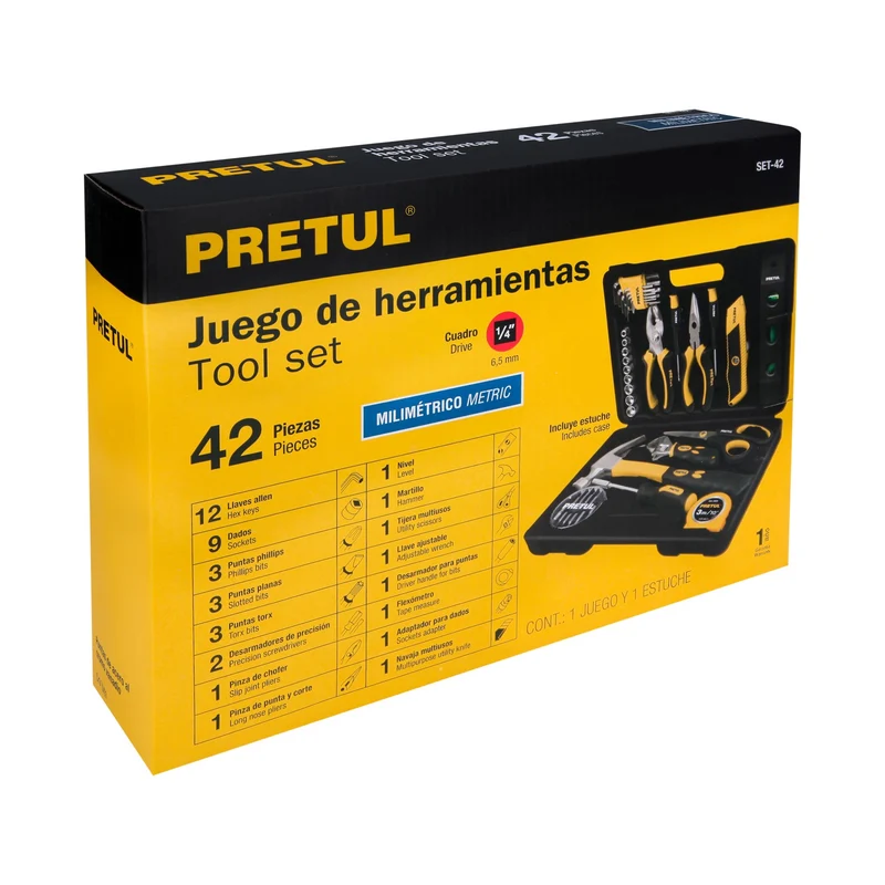JUEGO DE 42 HERRAMIENTAS COMFORT GRIP PRETUL