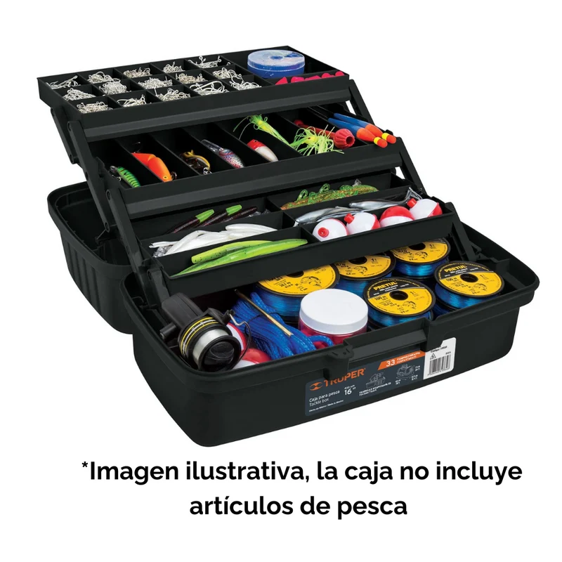CAJA PARA PESCA TRUPER DE 16" (41 CM) CON 3 BANDEJAS DESLIZABLES