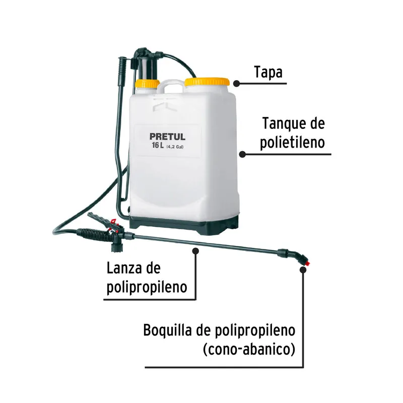 FUMIGADOR MANUAL PRETUL, 16 LITROS TIPO MOCHILA