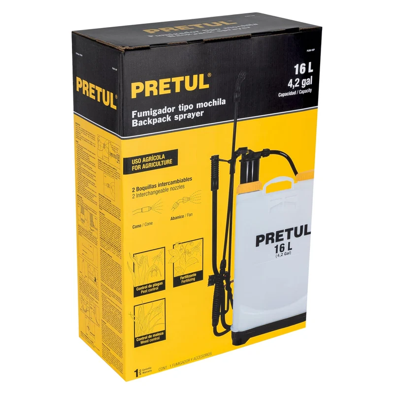 FUMIGADOR MANUAL PRETUL, 16 LITROS TIPO MOCHILA