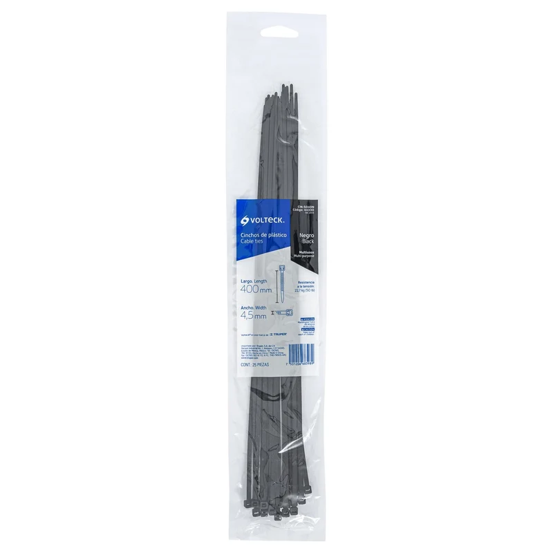 BOLSA CON 25 CINCHOS PLÁSTICOS VOLTEK 50 LB. DE 400X4.5MM