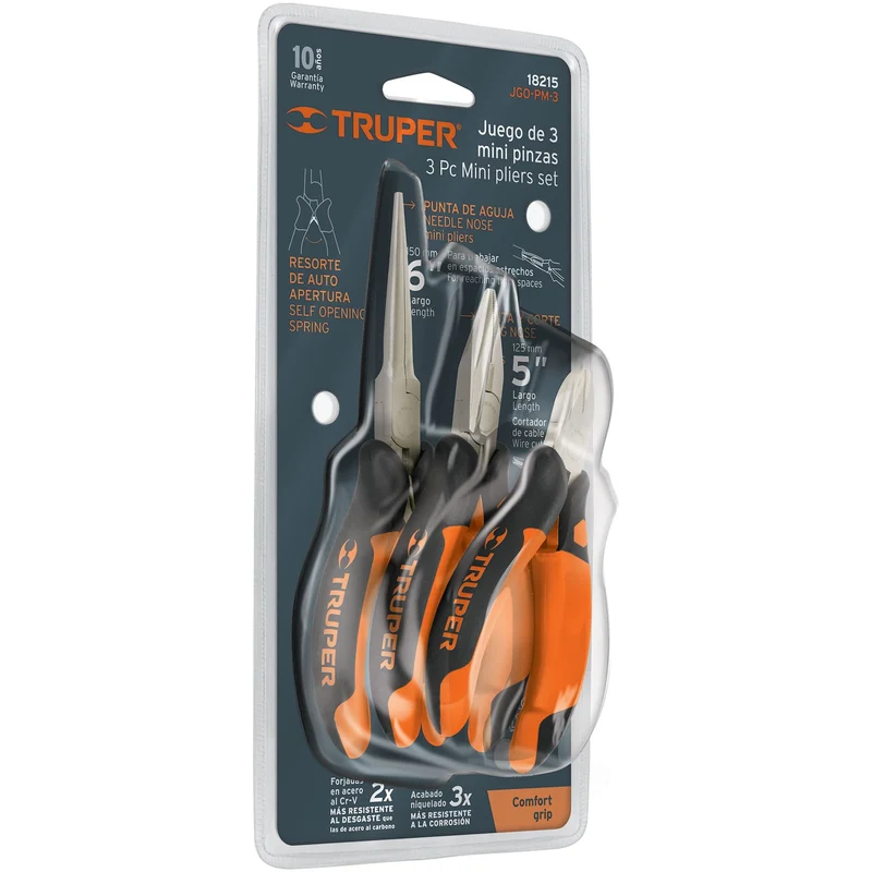 JUEGO DE 3 MINI PINZAS TRUPER CON MANGO COMFORT GRIP