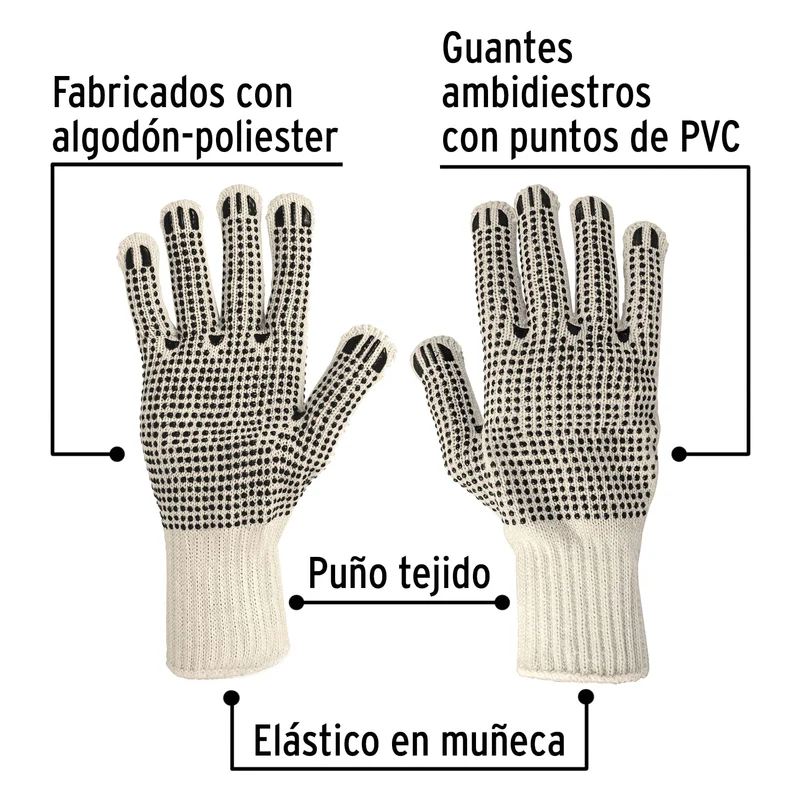 GUANTES DE ALGODÓN PRETUL CON PUNTOS DE PVC EN PALMA Y DORSO