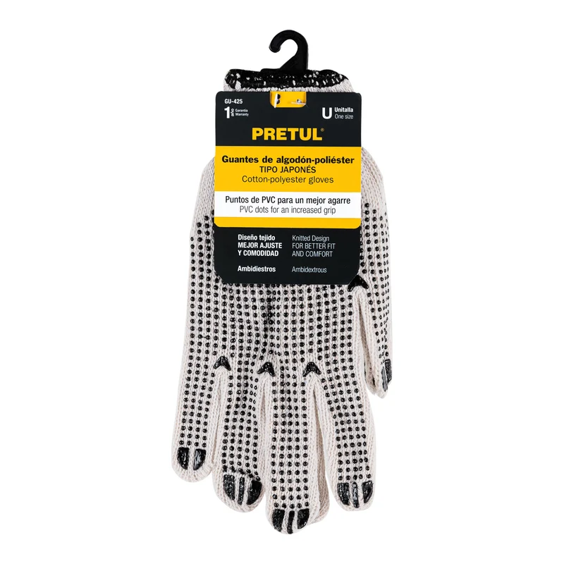 GUANTES DE ALGODÓN PRETUL CON PUNTOS DE PVC EN PALMA Y DORSO
