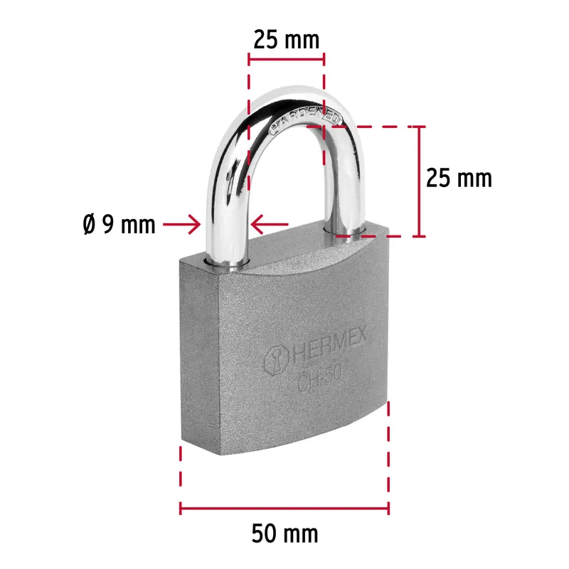 CANDADO DE HIERRO HERMEX 50 MM GANCHO CORTO, NIVEL DE SEGURIDAD ALTA