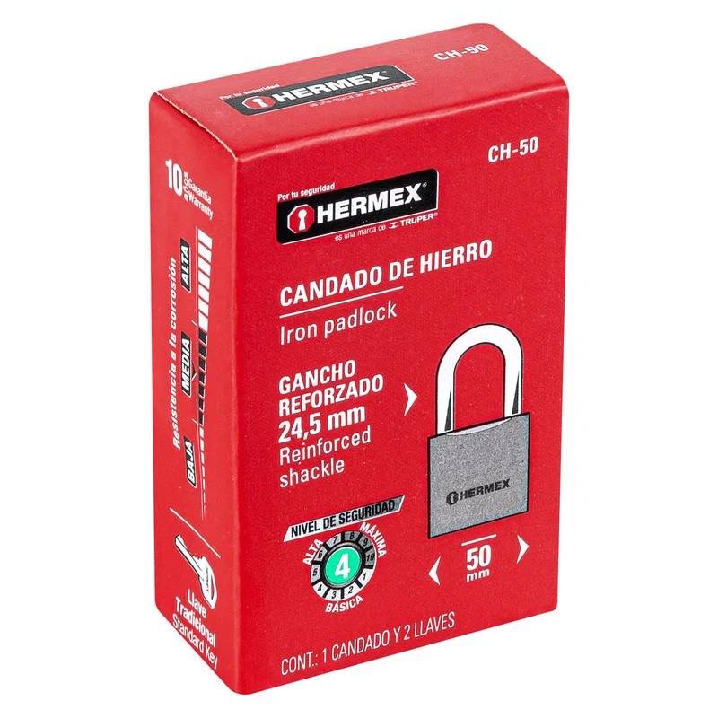 CANDADO DE HIERRO HERMEX 50 MM GANCHO CORTO, NIVEL DE SEGURIDAD ALTA