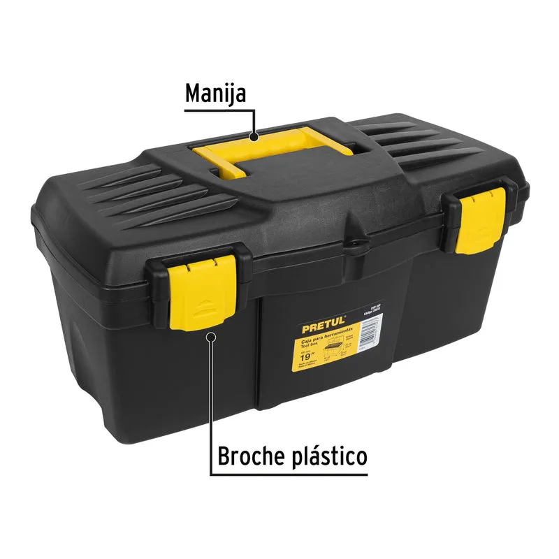 CAJA PARA HERRAMIENTA PLÁSTICA PRETUL 19" (48 CM) SIN COMPARTIMENTOS