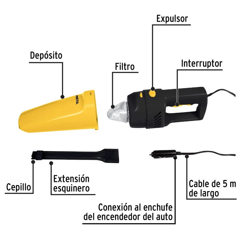 ASPIRADORA PARA AUTO PRETUL12V, PORTÁTIL Y LIGERO