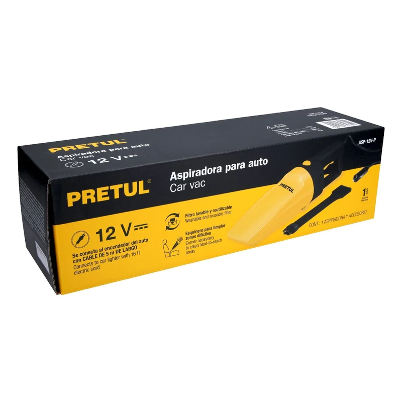 ASPIRADORA PARA AUTO PRETUL12V, PORTÁTIL Y LIGERO