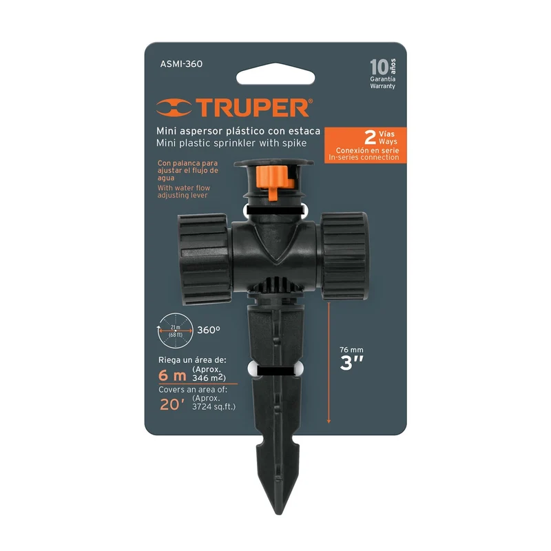 ASPERSOR MINI DE PLÁSTICO TRUPER, IRRIGACIÓN 360°